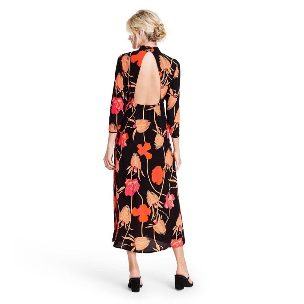 Floral Open Back Cascade Ruffle Dress